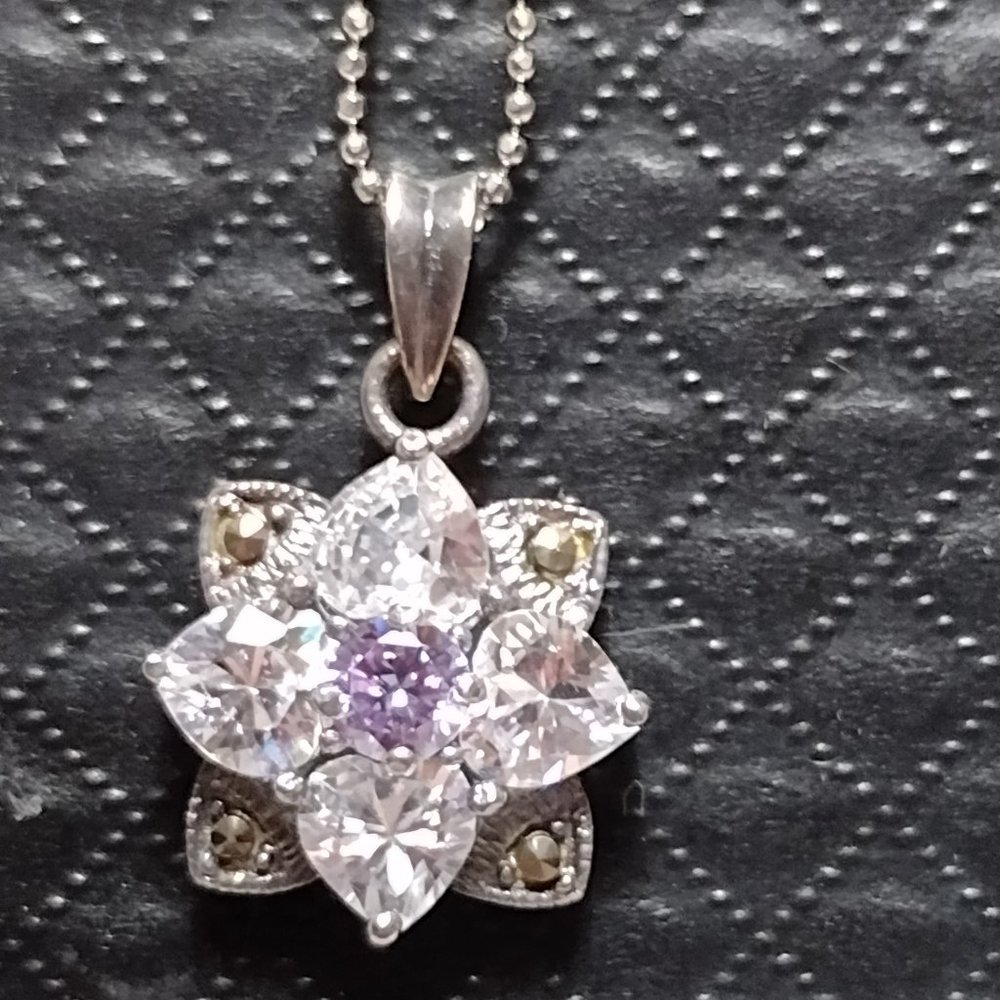 Sterling Silver Crystal Cluster Necklace